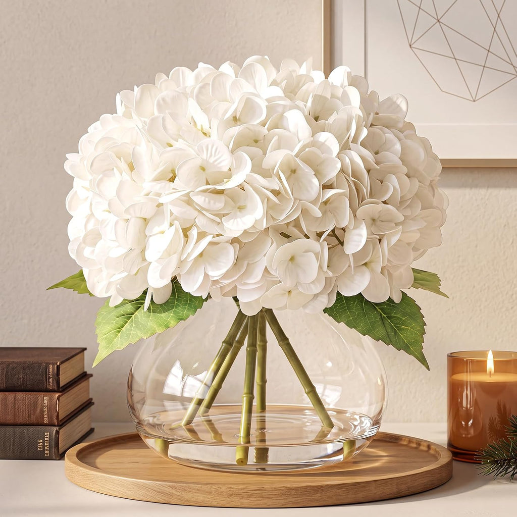 real touch artificial hydrangea in vase,premium faux flowers shown in use
