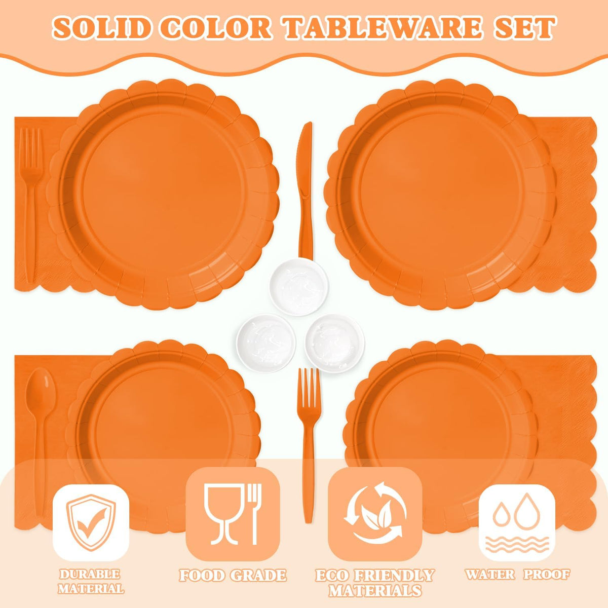 Vyntra 350 Pcs Orange Paper Plates and Napkins Party Supplies