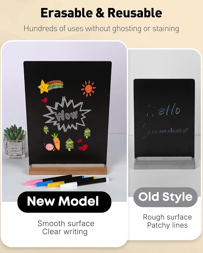 Uniclife A4 Tabletop Chalkboard Sign with Stand & Chalk Markers, 8.3 x 11.7 Inch, Double-Sided Wooden Chalk Board Sign for Tables, Large Reusable Message Board, Menu Board for Bar Restaurant Wedding