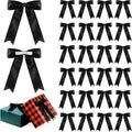 Riceshoot 24 Pcs Black Satin Ribbon Bows 5x7'' Self Adhesive Stick on 1.57 Inch Wide Premade Satin Bows with Double Sided Tape for Gift Wrapping Balloons Crafts Wedding Birthday