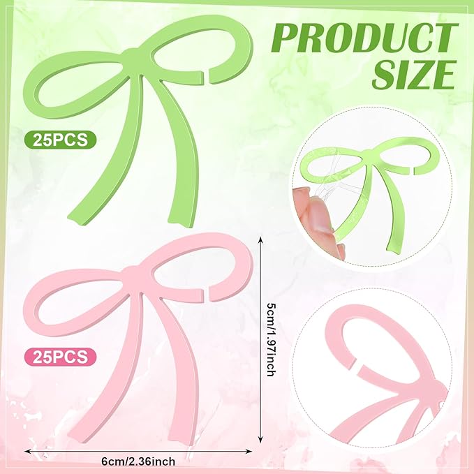 50 Pcs Bows Drink Tags Coquette Bow Wine Glass Charms Acrylic Bowknot Drink Tag for Bachelorette Birthday Wedding Coquette Tasting Party Decor Accessory(Green, Pink)