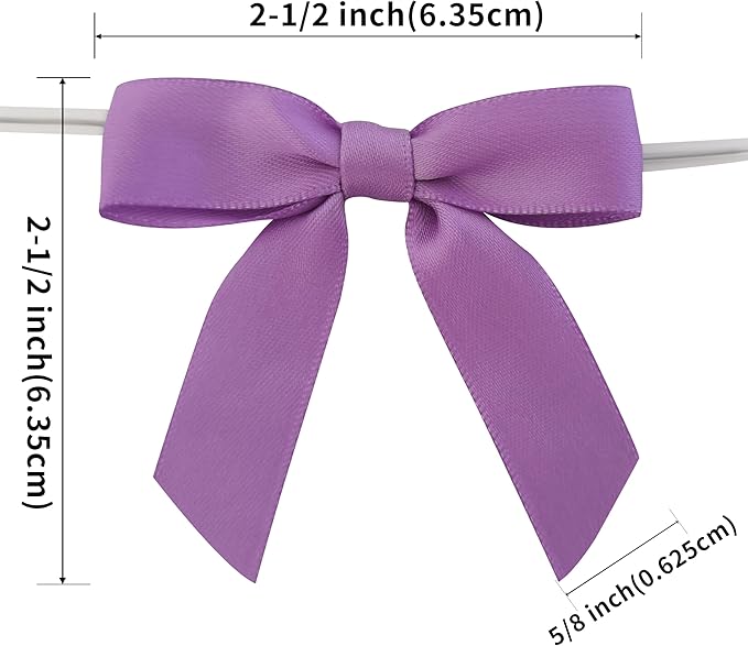 50pcs 2-1/2" Purple Satin Ribbon Bows with Twist Ties Mini Ribbon Bows for Candy Partiy Decoration Gift Packing&Wrapping Accessoried(Purple)