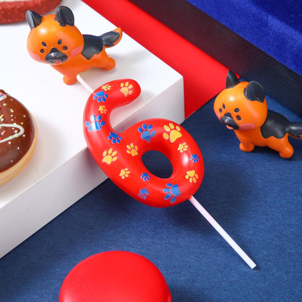 Conelist Number 6 Dog Paw Birthday Candles Dog Toppers Candles Blue Yellow and Red Numeral Birthday Cake Topper for 6 Year Old Boy Girl Paw Party Decoration Party Supplies