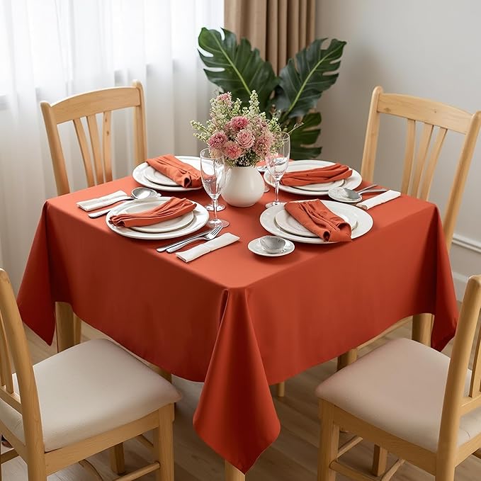 sancua Square Tablecloths 85x85 Inch Rust - Fabric Fall Table Cloth for Square or Round Tables, Burnt Orange Washable Polyester Table Cover for Thanksgiving, Holiday Party, Decorative Display Tables