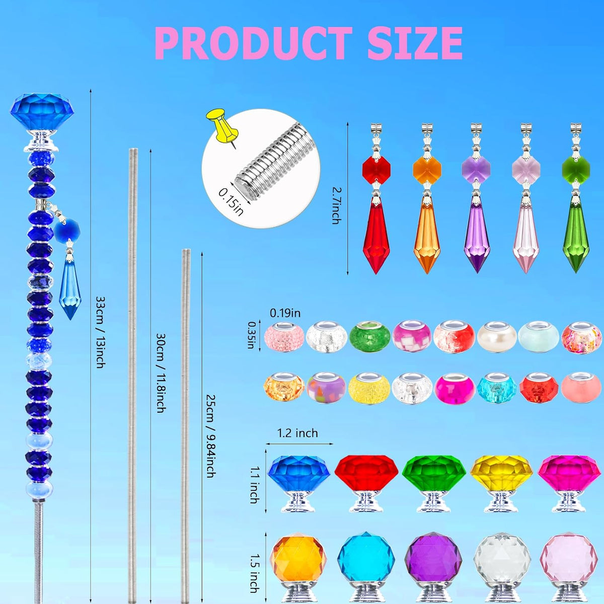 Exway 247 PCS DIY Fairy Wand Beaded Garden Stake Kits with Assortment Large H...