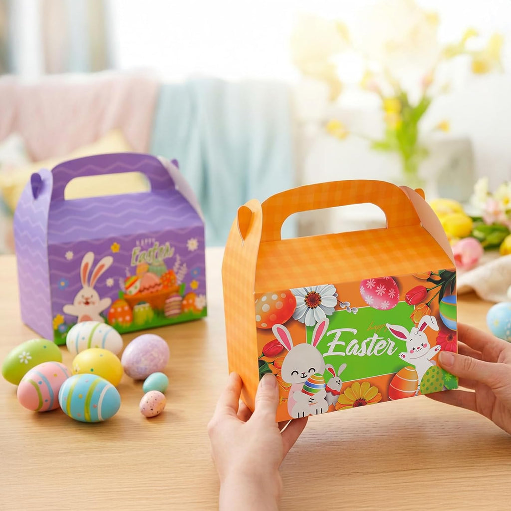 DERZIFUN 20 Pack Easter Treat Boxes with Handle, 6.5" x 3.5" x 6.5" Gable Boxes for Party Favors, Candy, Desserts, Easter Decorations