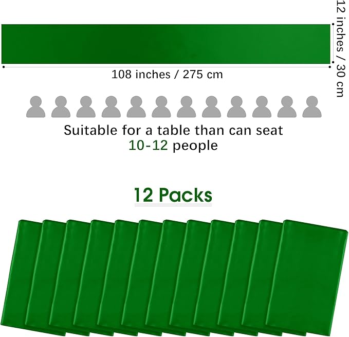 Aneco Satin 12 Pack Table Runner 12 x 108 Inch Emerald Long Wedding Satin Silk Table Runner for Wedding Banquet Graduations Birthday Party Decoration