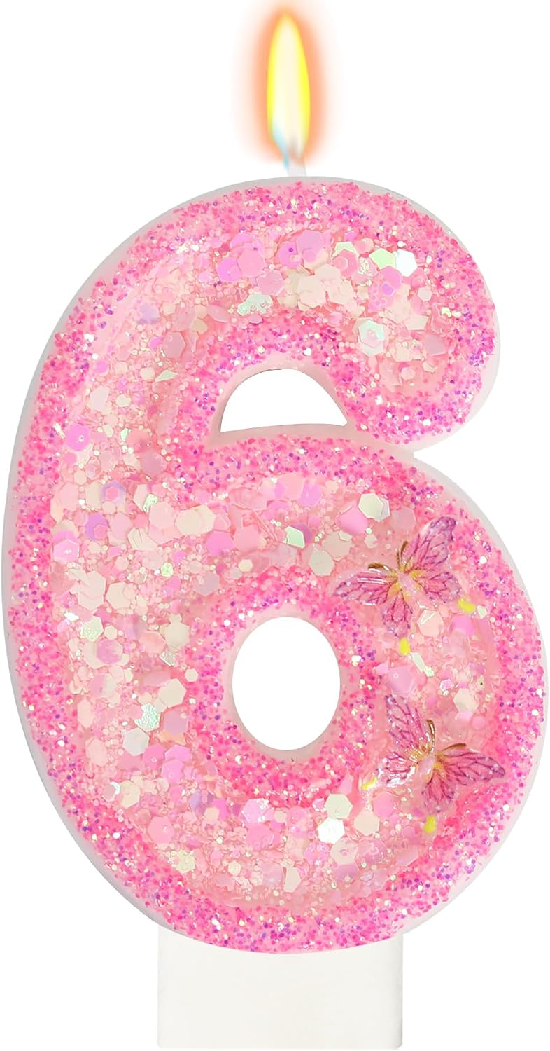 Number 6 Butterfly Birthday Candle, Cake Topper, Party Decor
