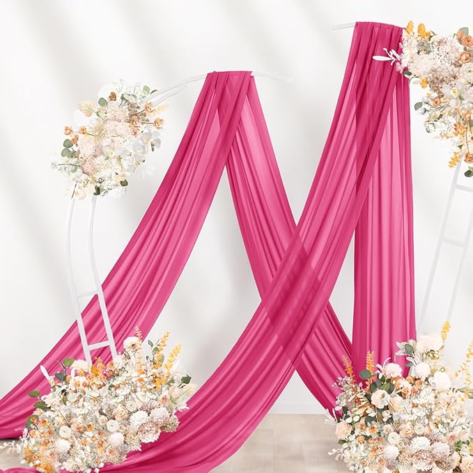 Hot Pink Wedding Arch Draping Fabric 29" x 20 FT Wedding Drapes for Backdrop Sheer Curtains Drapes for Romantic Bridal Baby Shower Decorations Ceremony Birthday Party Fall Outdoor Events