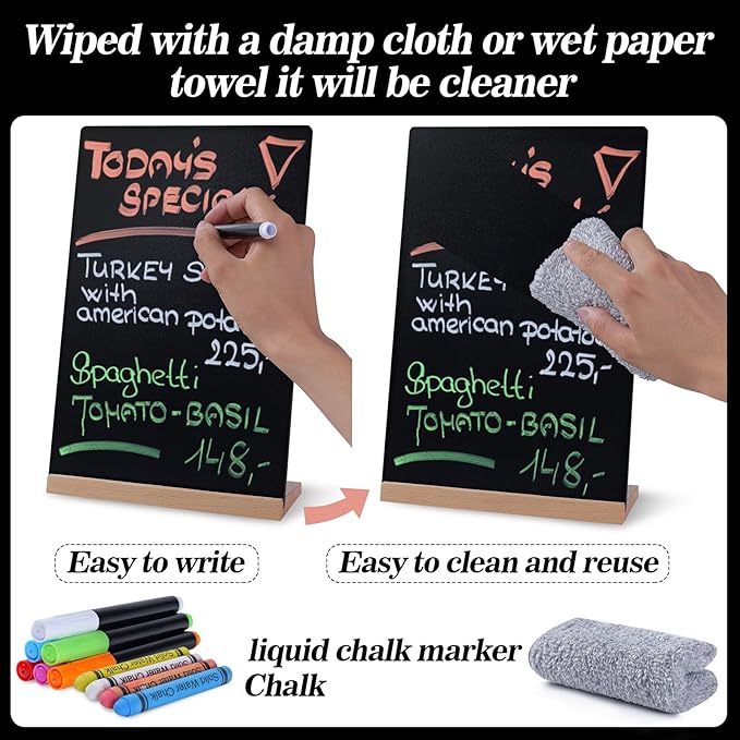 Small Chalkboard Sign, Reusable Double Sided Mini Chalkboard Signs with Wooden Base Stand, 12 x 8 Tabletop Chalkboard for Kids, DIY Home Decoration, Store Poster Display (2 Pack)