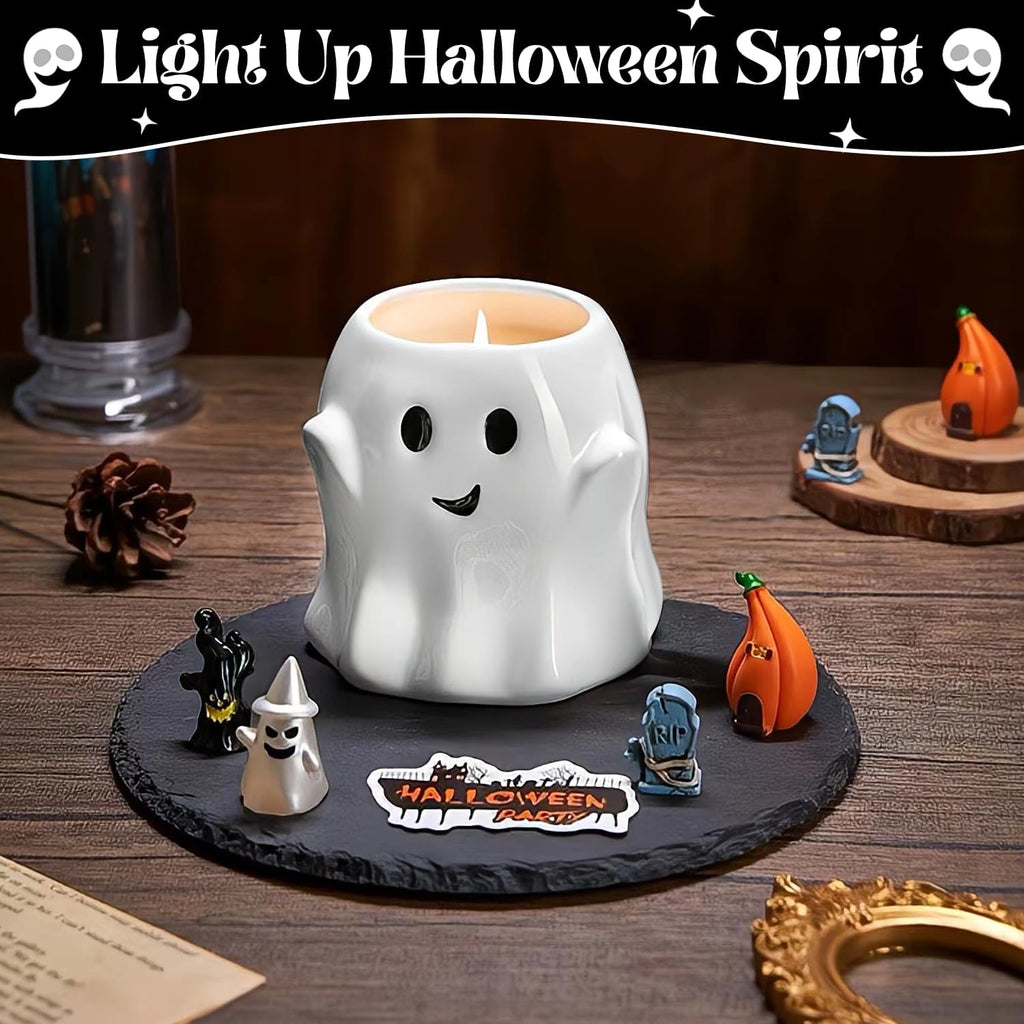Boo Basket Stuffers for Women Men, 13OZ Halloween Ghost Candle Large Pumpkin Spice Scented Candle Up to 60 Hours Halloween Decorations Indoor