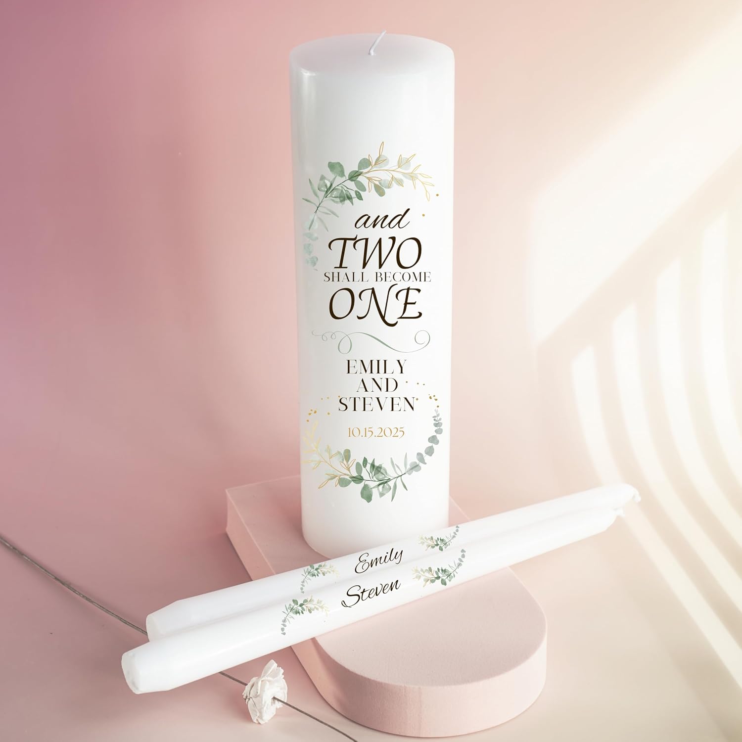 Unity Candles for Wedding, Modern Unity Set, Custom and Personalized Pillar and Taper Candles with Quote, Unscented White Premium Wax, Religious and Wedding Ceremony, Special Events (Custom Date)