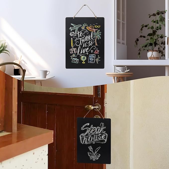 SELEAD Chalk Board Sign Board - 2 Pack 12x16 Inch Decorative Chalkboard with Wooden Stand + Hanging Rope, Table & Wall Decor, Double-Sided Message Menu Food Board for Business, Wedding