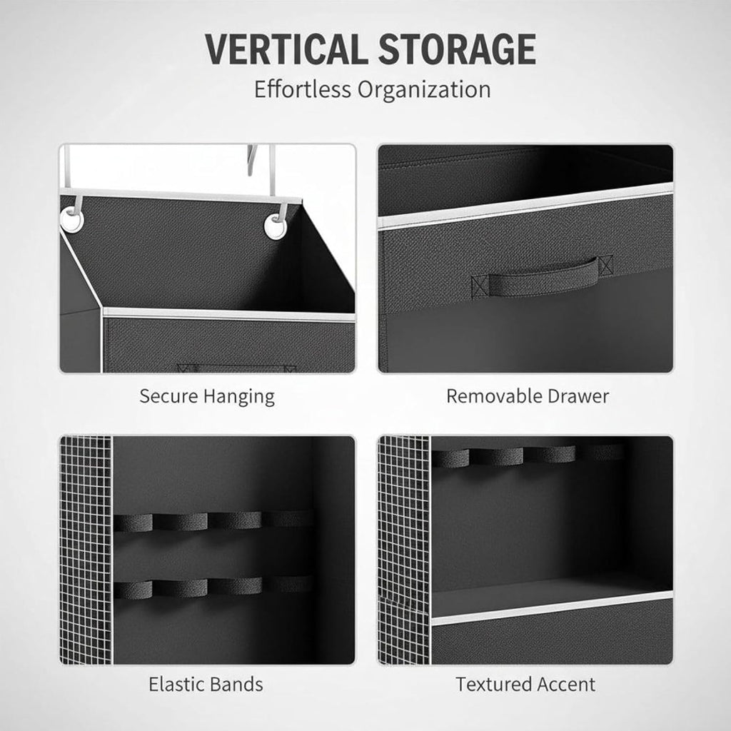 Over Door Wrapping Paper Storage Organizer, 4-Tier Non-Woven Hanging Gift Wrap Holder with 2 Removable Drawers, Space-Saving Vertical Organizer, 14.5 x 6.7 x 55.5 in