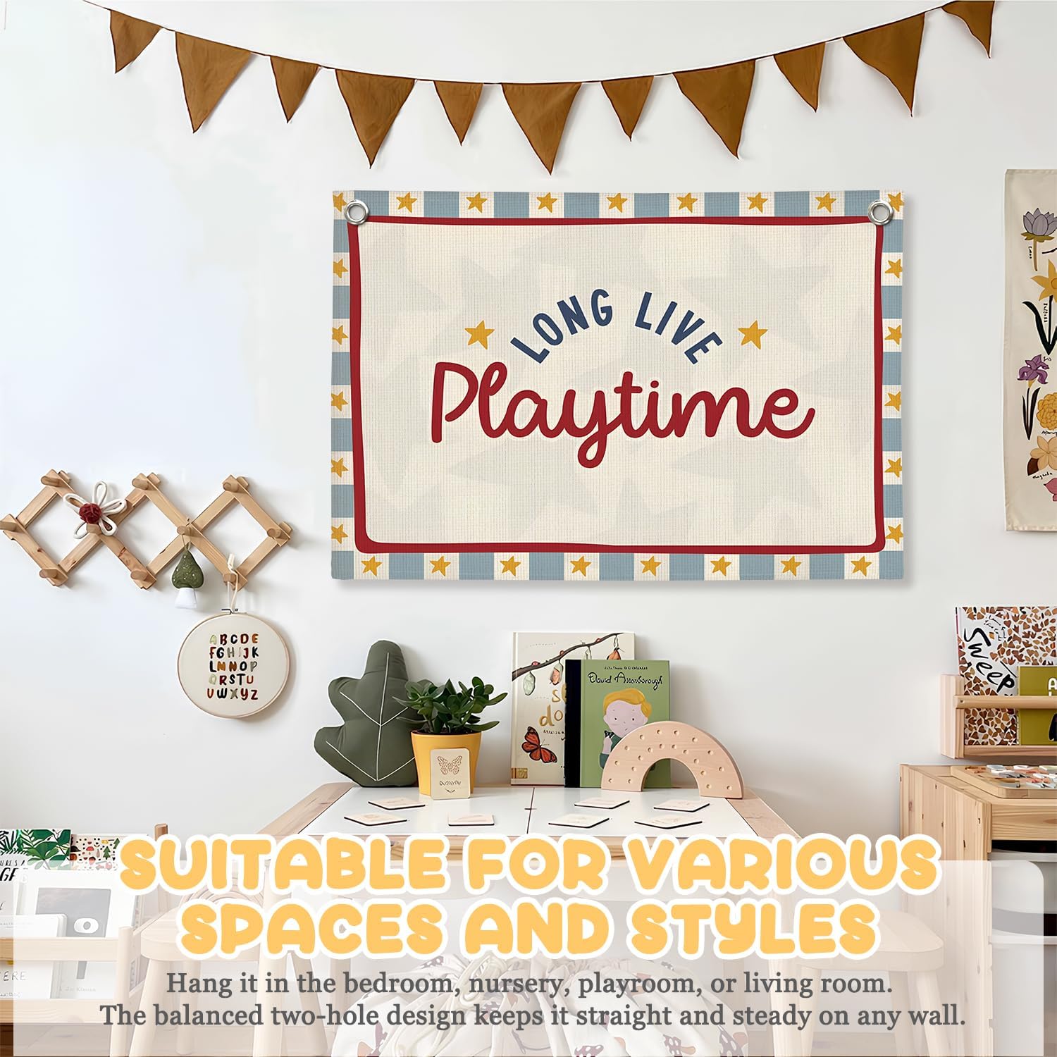 Playroom Wall Decor, Long Live Playtime Linen Canvas Banner,Toddler Playroom Decor Kids Room Nursery with Star Pattern Wall Decor for Toddler Boys Toy Room Bedroom,30x20 Inch