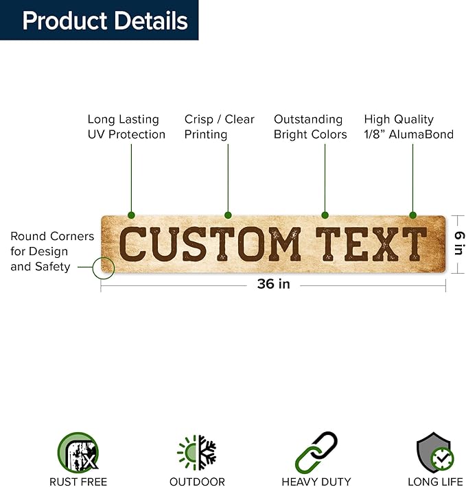 Custom Sign, Custom Street Sign, 11 Font Colors, 13 Font Styles, 4 Hole Options, 22 Sizes, 6x36 Inches, Rust Free DiBound, Fade Resistant, Made in USA by My Sign Center (Vintage)