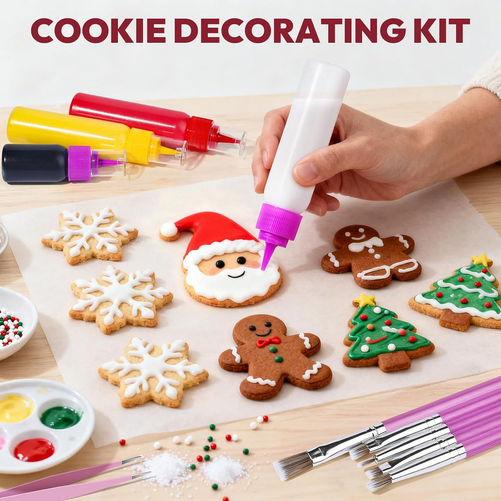 YGDZ Cookie Decorating Kit, Icing Bottle, Squeeze Writer Bottles (1 and 2 Ounce), Brush for Cake Decorating, Cookie Scribe Needle, Food Coloring Tools, Icing Cookie Supplies