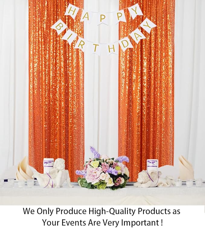 ShinyBeauty Orange Sequin Backdrop Curtains 2 Panels 2FTx8FT Orange Sparkly Sequin Photo Background Shimmer Backdrop Curtains for Party Glitter Curtains Halloween Backdrop Studio Backgrounds
