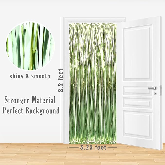 GOER 3.2 ft x 8.2 ft Metallic Tinsel Foil Fringe Curtains Party Photo Backdrop Party Streamers for Birthday,Graduation,New Year Eve Decorations Wedding Decor (3 Pcs,Sage Green)