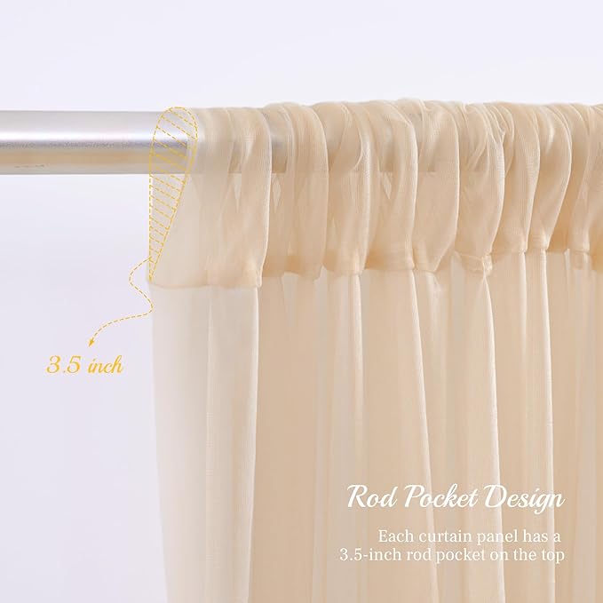 10x10ft Champagne Tulle Backdrop Curtain for Parites, Sheer Backdrop Curtains for Wedding Baby Shower Birthday Party Photo Shoot Decorations