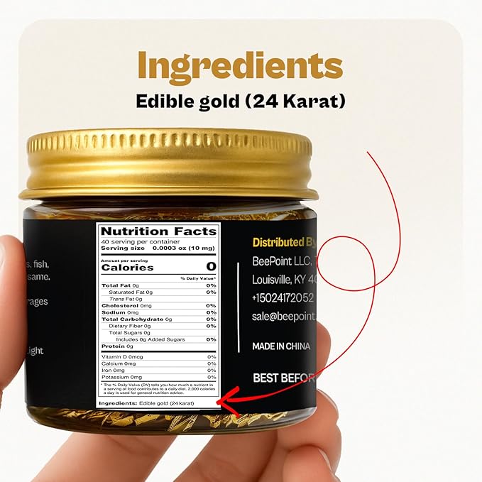 BeePoint 24K Edible Gold Foil Flakes - 400mg Gold Flakes for Cake Decorating, Baking, Cooking, Cupcakes, Chocolates, Drinks - Edible Gold Sheets