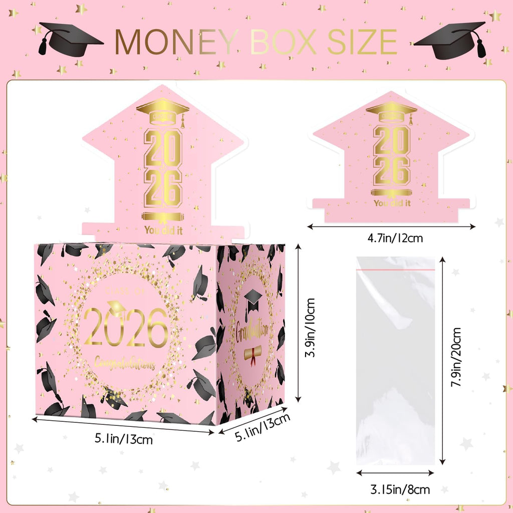 ysmile 2026 Graduation Money Box for Cash Gift, Congrats Grad Surprise Cash Pull Out Box Money Holder for Boy Girl - Pink Gold