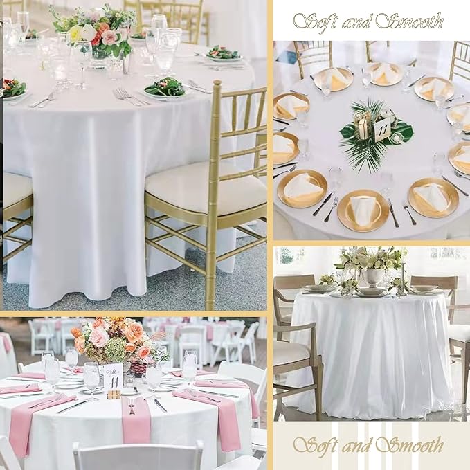 6 Pack 120 Inch White Round Tablecloth - Premium Silky Satin Tablecloth Overlay Smooth Fabric Table Cover Linens, Table Decoration for Wedding Party Banquet Events Restaurant Kitchen Dining