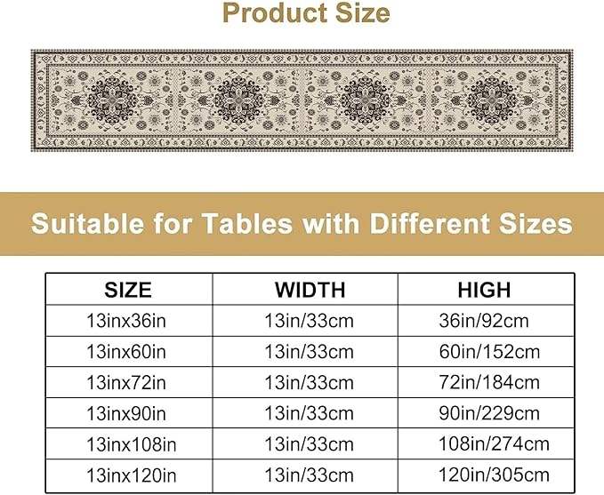 Boho Vintage Elegant Table Runner Farmhouse for Home Farmhouse Kitchen Table Dining Coffee Room Garden Party Wedding Decor 13x120in