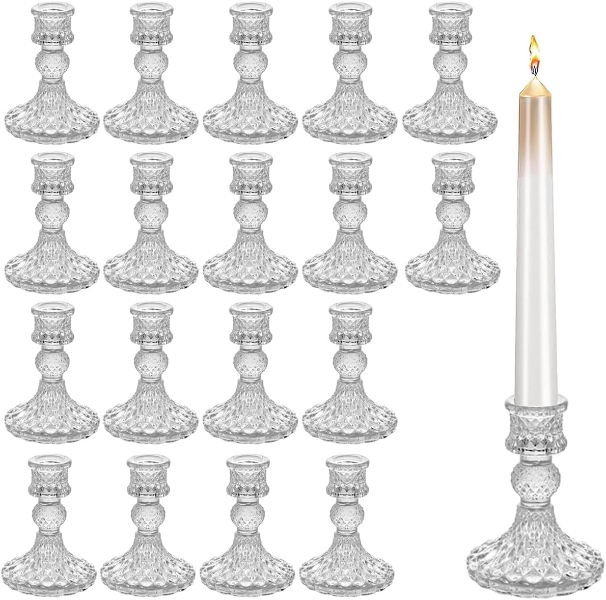 24 Pack Vintage Clear Glass Candlestick Holders, Elegant Crystal Taper Candle...