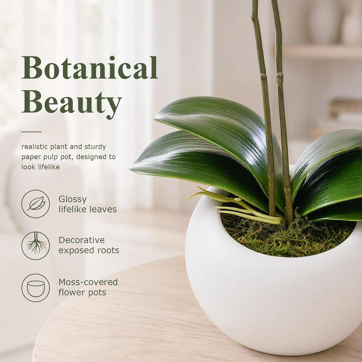artificial flowers indoor, white fake orchid in pot, package contents