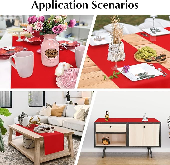 2 Pack Red Table Runner 12 x 72 Inch Solid Color Farmhouse Runners Coffee Table Dresser for Daily Party Home Decoration