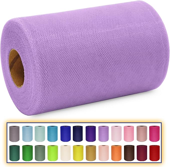 Lavender Tulle Fabric Roll 6 Inch X 300 FT (100 Yards) Matte Tulle Ribbon Netting Mesh Spool for DIY Tutu Skirt Wedding Bow Gift Wrapping Baby Shower Christmas Party Halloween Decorations