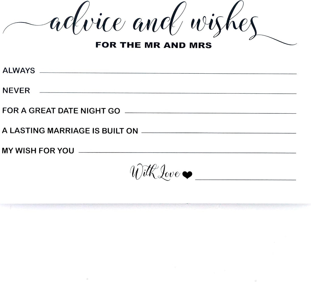 RXBC2011 Wedding advice and well wishes Cards for the Mr and Mrs Bride and Groom Newlyweds Bridal Shower Games Note Marriage Advice Pack of 50