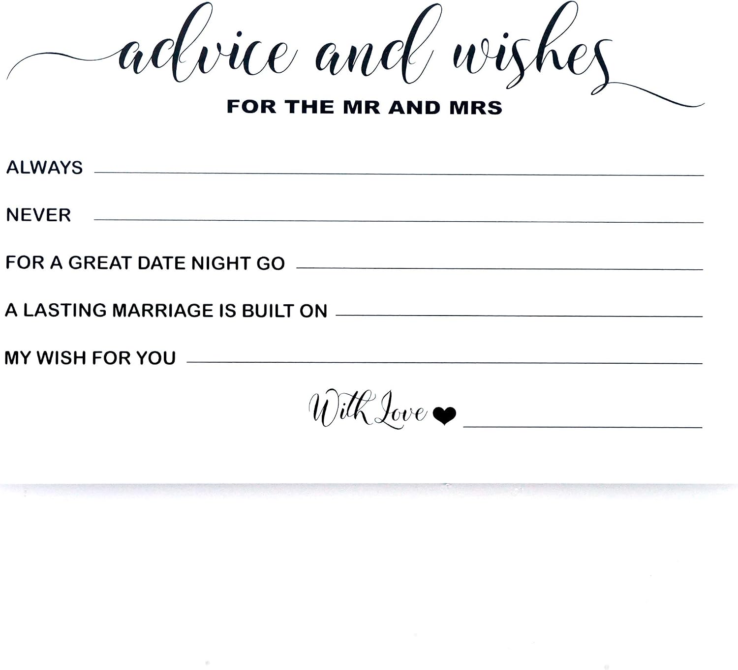 RXBC2011 Wedding advice and well wishes Cards for the Mr and Mrs Bride and Groom Newlyweds Bridal Shower Games Note Marriage Advice Pack of 50