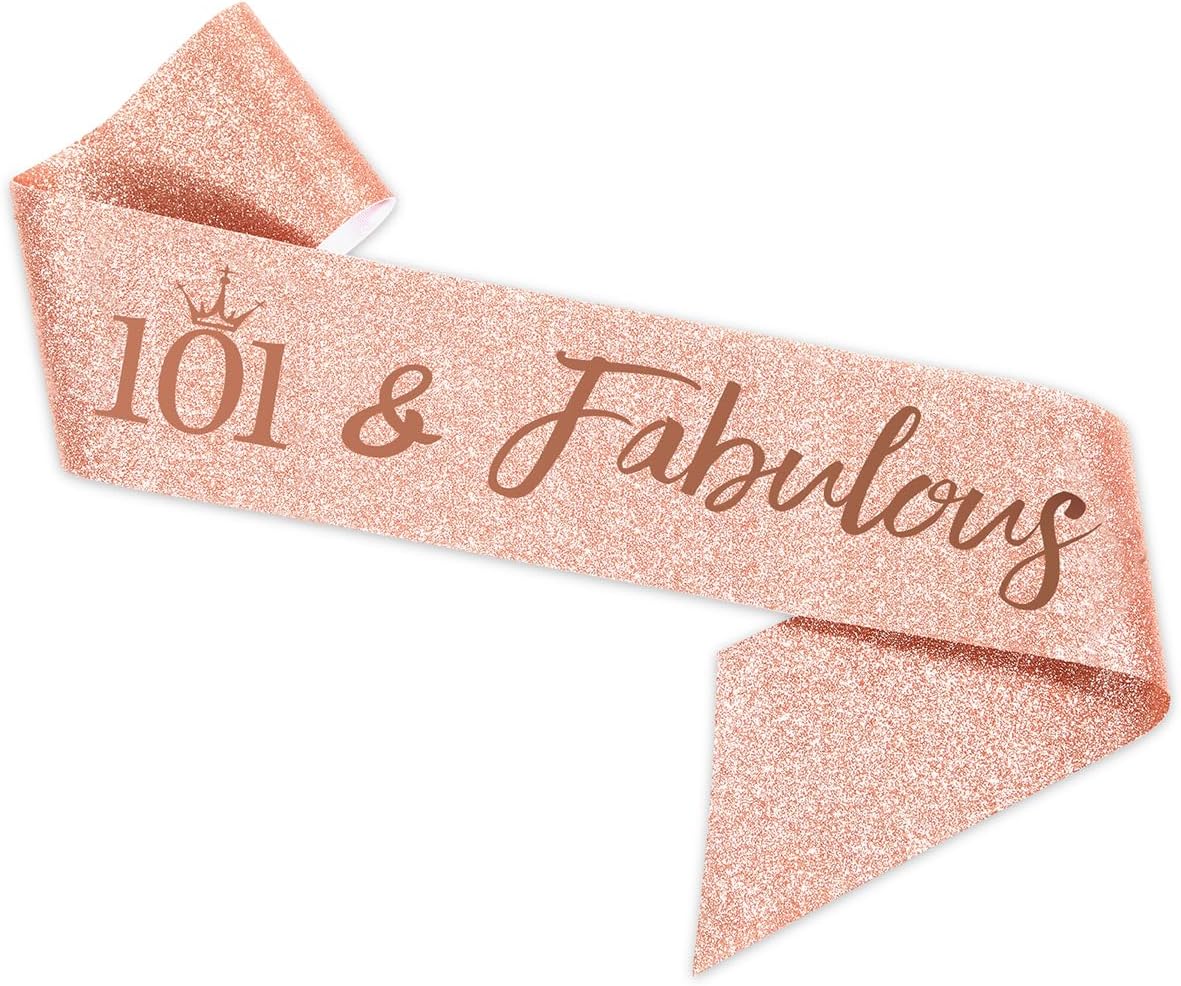BRT Bearingshui 101st Birthday Tiara and Sash for Woman, Rose Gold Tiara and Sash for 101st Birthday Party Favor Supplies