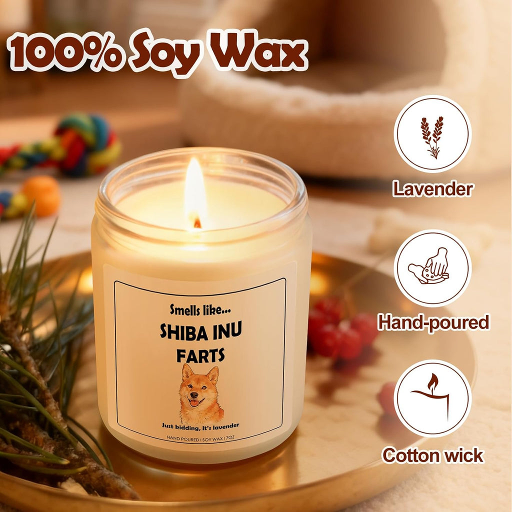 Shiba Inu Gifts & Decor, Shiba Inu Gifts for Women, Dog Farts Candle | Lavender Scent, Handcrafted with Natural Soy Wax