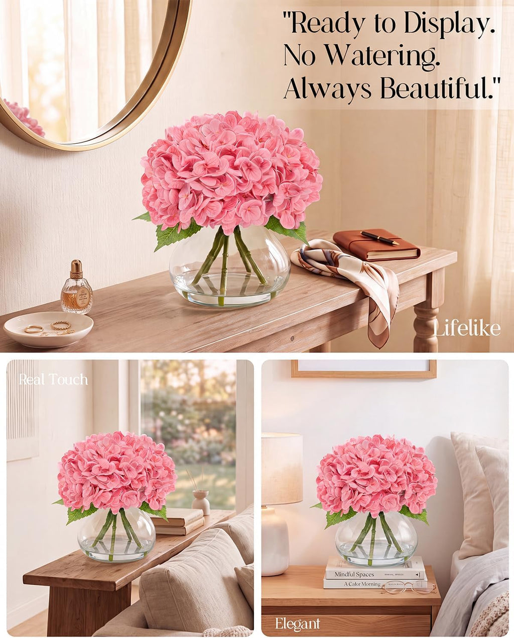 hydrangea artificial flowers with vase, real touch latex, view 9