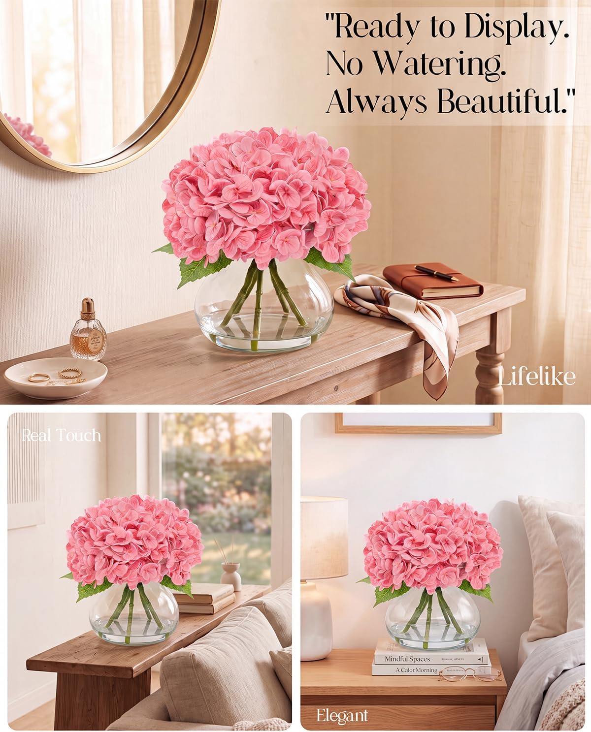 hydrangea artificial flowers with vase, real touch latex, view 9