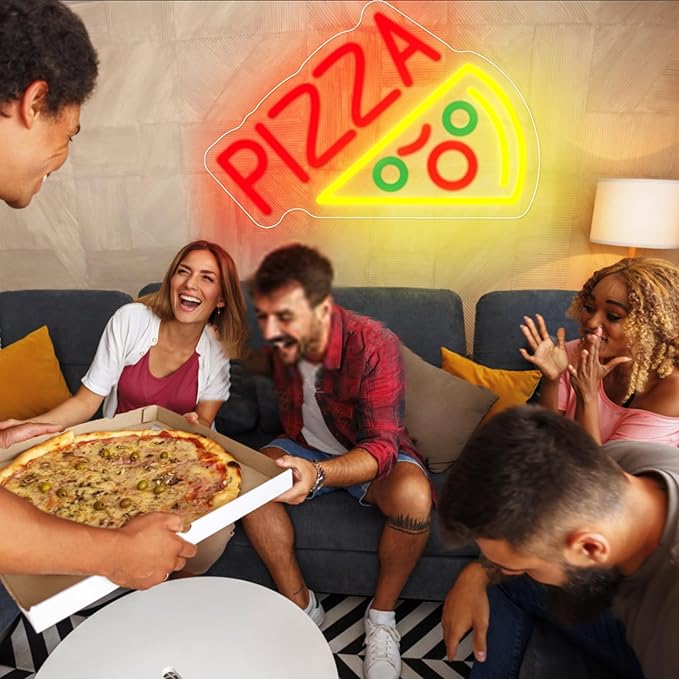 Pizza Neon Sign Neon Pizza Signs for Business, Pizza Night Light Pizza Decor Pizza Party Decorations Food Neon Sign for Pizzeria Restaurants Kitchens Shops Parties, 11.8" x 8"