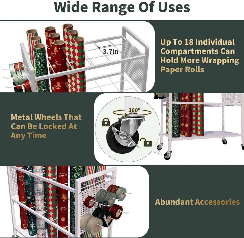 wrapping paper organizer storage with wheel cart, 18, close-up detail