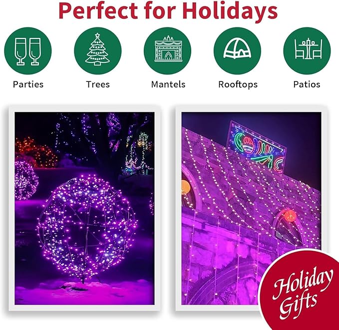 LAMPHOME 66ft Halloween Decorative Mini Lights, 200 LED Transparent Wire Fairy Starry String Lights Plug in, 11 Lighting Modes, for Halloween Decoration Outdoor Xmas Tree Party Decoration (Purple)