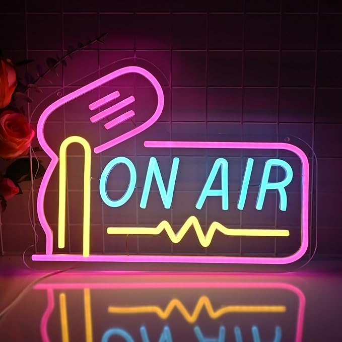 Planzo On Air Neon Sign for Live Studio Broadcasting Room Radio Station Bedroom Wall Decor LED Recording Neon Light Sign for Music Studio Boys Girls Game Room Man Cave Bar Club Office USB Powered 15.75’’