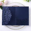 PONATIA 5.12 x 7.2 Laser Cut Invitation Pocket, 20PCS Tri-Fold 5 x 7 Laser Cut Wedding Invitation Pockets with Envelopes for Wedding Bbay Shower Birthday Sweet 16 Invite (Navy Blue, No Inner Sheet)