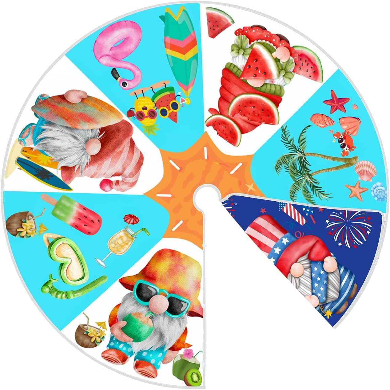 15 Inch Mini Summer Tree Skirt 4th of July Patriotics Tree Skirt Double Sided Print Mat Independence Day Holiday Party Supplies Home Tabletop Christmas Tree Decoration
