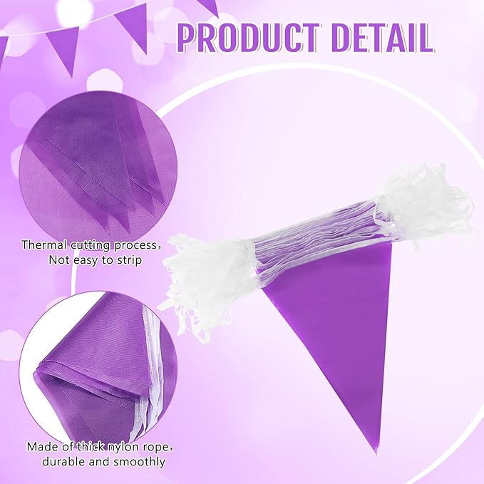 Tatuo 200 Feet Solid Pennant Banners Flags String Triangle Hanging DIY Bunting Flags Party Decorations for Grand Opening Party Banners for Kids Birthday, Shops (Purple)