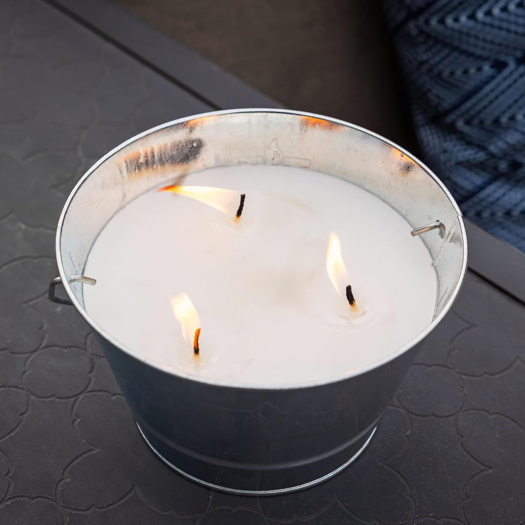 TIKI Citronella Candle Bucket for Outdoors, Triple-Wick Galvanized Metal | Citronella formula helps repel mosquitoes