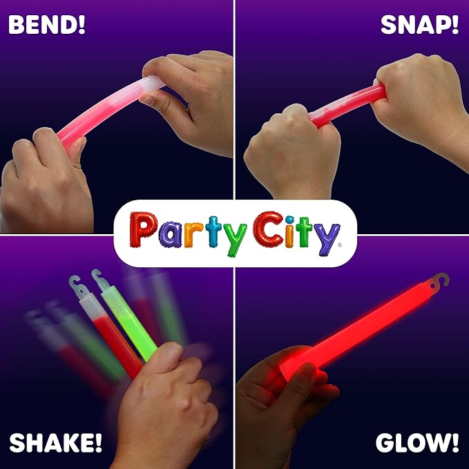 Party City Multicolor Glow Sticks Bulk Pack 6”- 12pk Glow in the Dark Sticks for Kids, Waterproof Camping Survival Ultra Bright Emergency Light Stick with String, Neon Glowsticks Party Supplies Favors