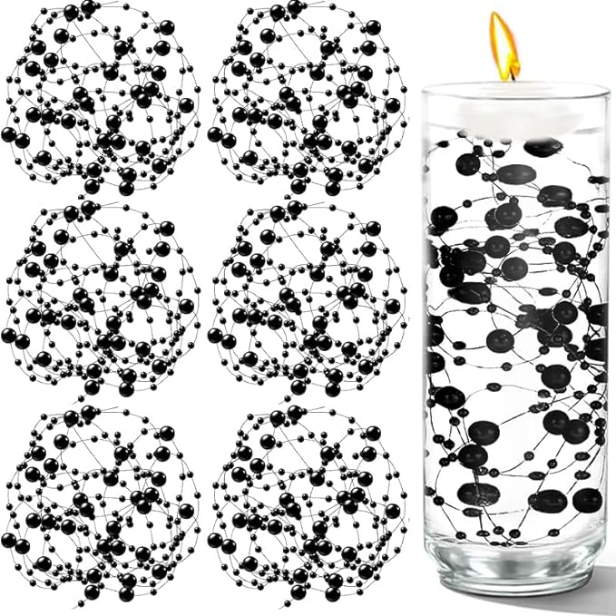 100 PCS Artificial Floating Beads for Centerpieces Vases, Black 8+3mm String Beads for Wedding Party Faux Pearl String for Decorating, String Pearls for Crafts Vase Filler