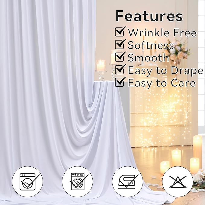 20×14 ft White Wrinkle Free Backdrop Curtain, Soft Silky Polyester Wedding Drapes 4 Panels 14ft Height Photo Backdrop Curtains for Parties Birthday Baby Shower Photography Background Cloth