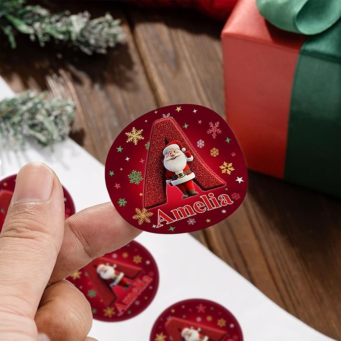 callie Personalized Christmas Stickers - Custom Name & Initial, 1.97 Inch Cartoon Santa Claus Design Merry Christmas Stickers Labels for Envelopes Seals Crafts Cards Gifts (30PCS)
